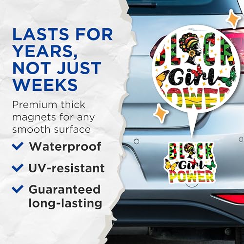 (2 Pack) Black Girl Power Magnets - African American Art - Motivational Decor - Empowerment Artwork for Women - 5" On Longest Side - for Cars, Fridges, Toolboxes - Made in USA - MAG7361