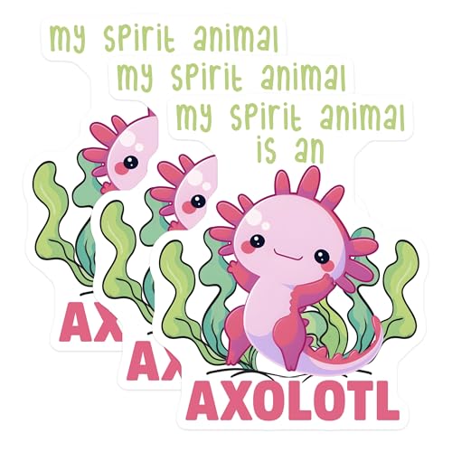 (3 Pack) Axolotl Decals - My Spirit Animal - Cute Amphibian Decal - 3 Inches On Longest Side - Easy Peel & Apply - Made in USA - 3MCS6545