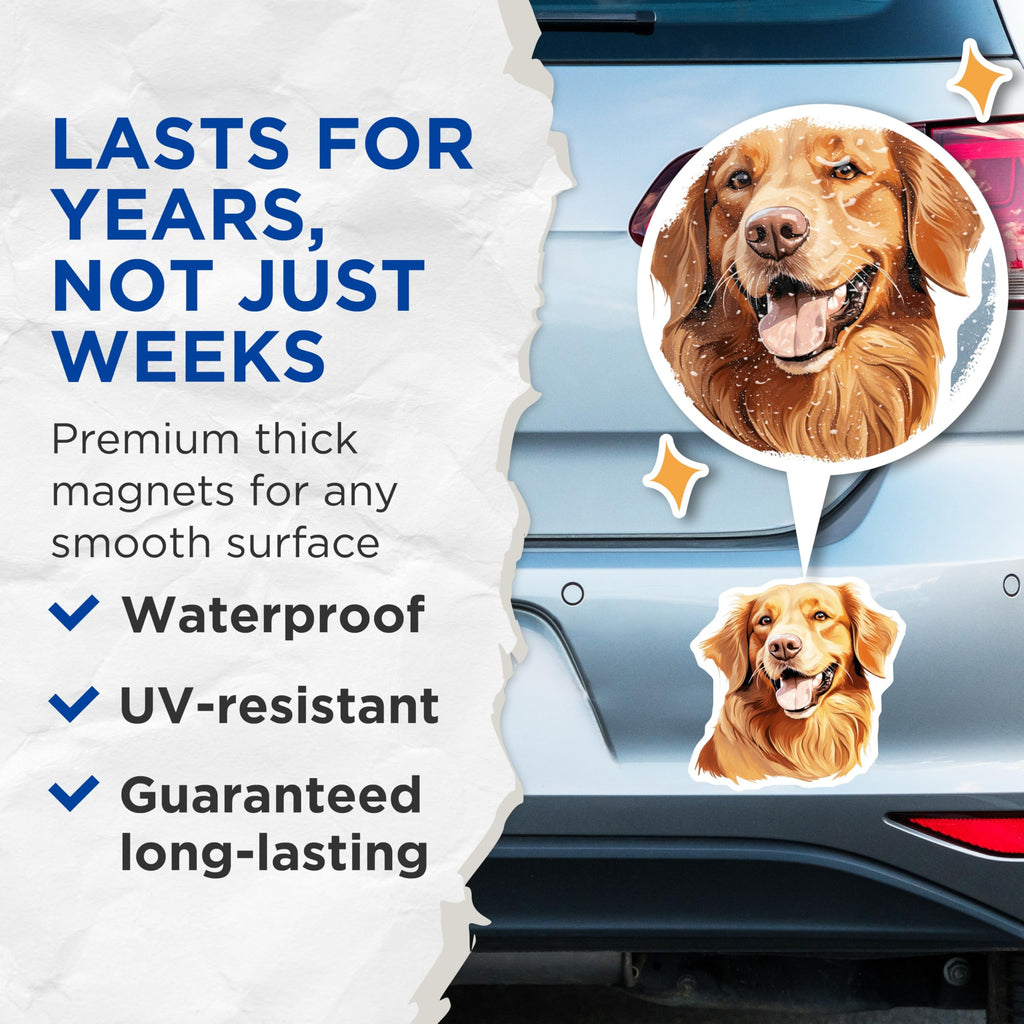 (2 Pack) Golden Retriever Magnets - Happy Dog Breed Art - Pet Lover Home Decor - 5 Inches On Longest Side - Thick Durable Magnet - Made in USA - MAG24824