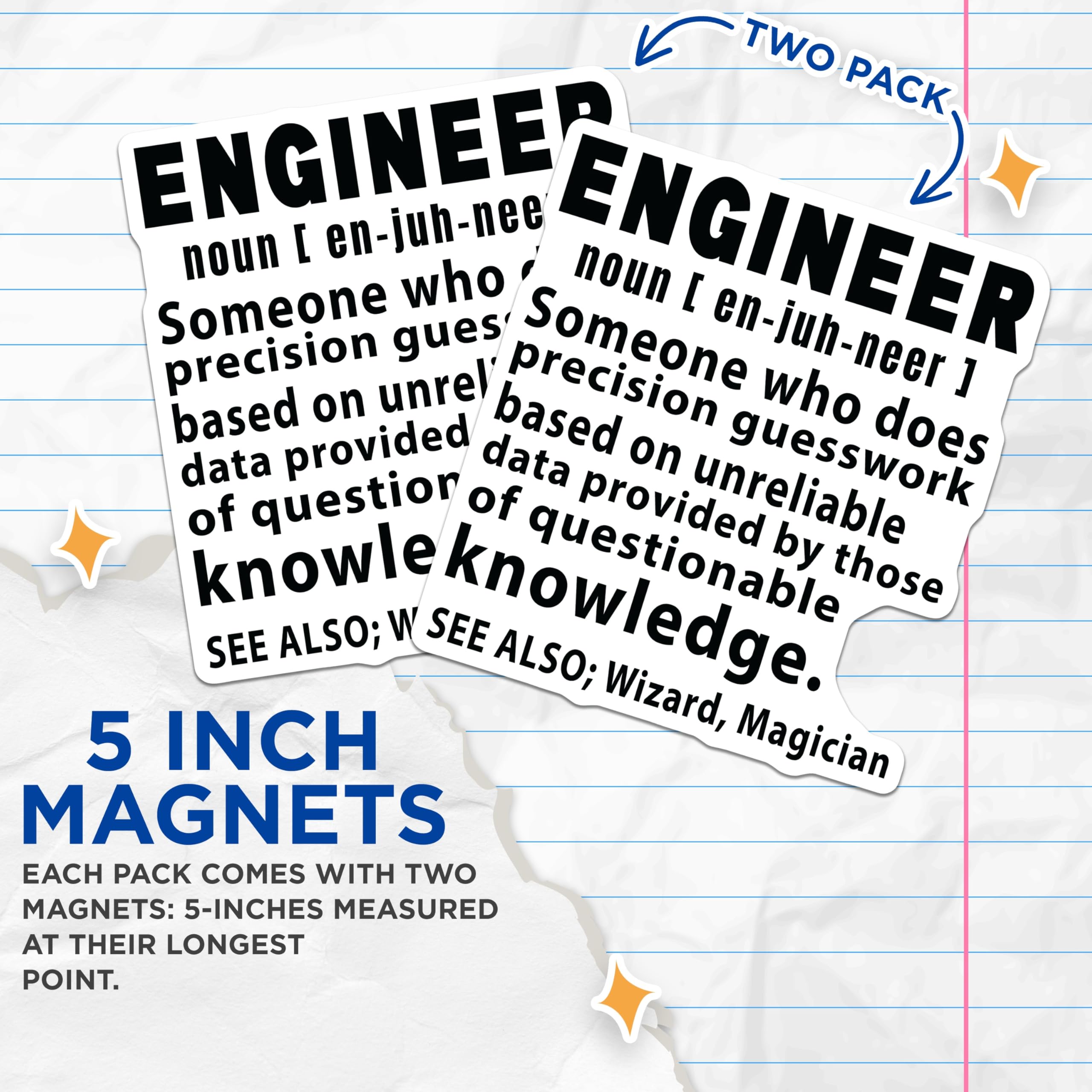 (2 Pack) Engineer Definition Magnets - Funny Engineering Humor - Sarcastic STEM Professional Decor - 5 Inches On Longest Side - Thick Durable Magnet - Made in USA - MAG20922