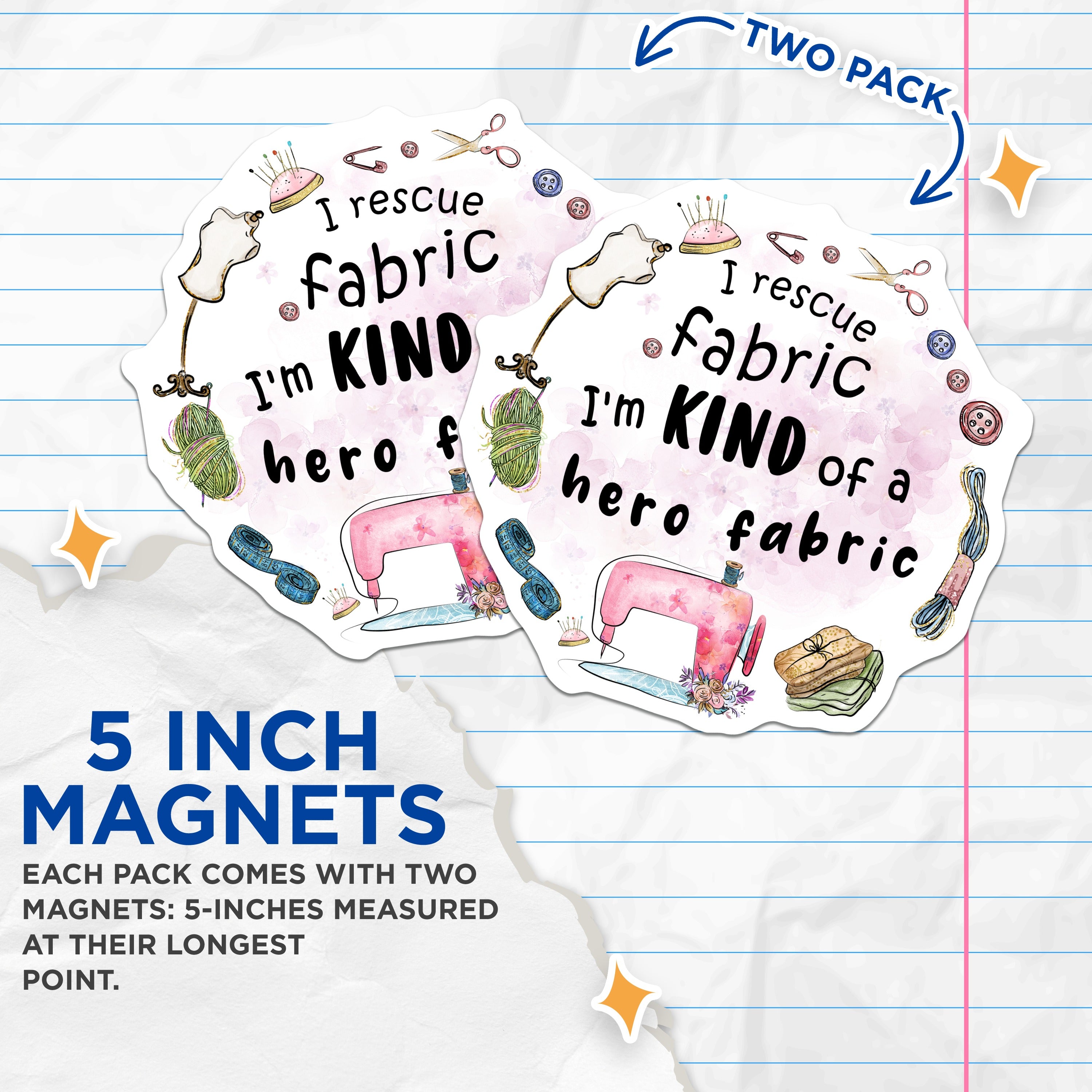 (2 Pack) Sewing Machine Magnets - Funny Quilter Decor - Seamstress Humor Accessories - 5 Inches On Longest Side - Thick Durable Magnet - Made in USA - MAG36472