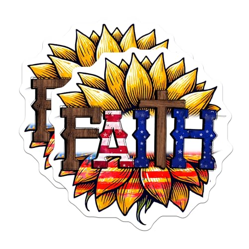 (2 Pack) Faith Stickers - Sunflower Art - Inspirational - 5" On Longest Side - Sticks to Smooth Flat Surfaces - Made in USA - BMCS7877