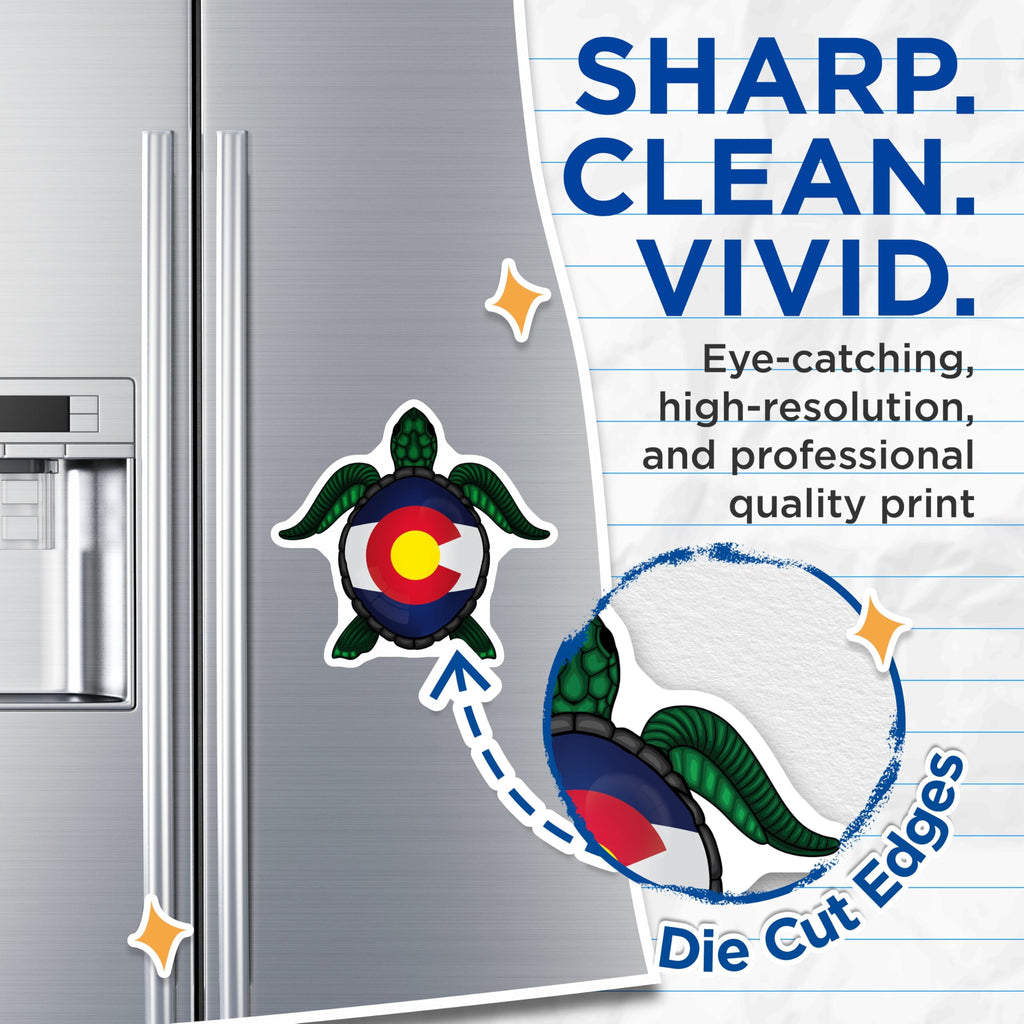 (2 Pack) Colorado Flag Sea Turtle Design Magnets - State Identity Pride Emblem - Refrigerator Locker Display Magnet - 5 Inches On Longest Side - Thick Durable Magnet - Made in USA - MAG19104