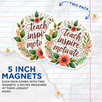 (2 Pack) Teach Inspire Motivate Magnets - Motivational Quote - Floral - Teacher Appreciation - Inspirational - 5" On Longest Side - for Cars, Fridges, Toolboxes - Made in USA - MAG4421