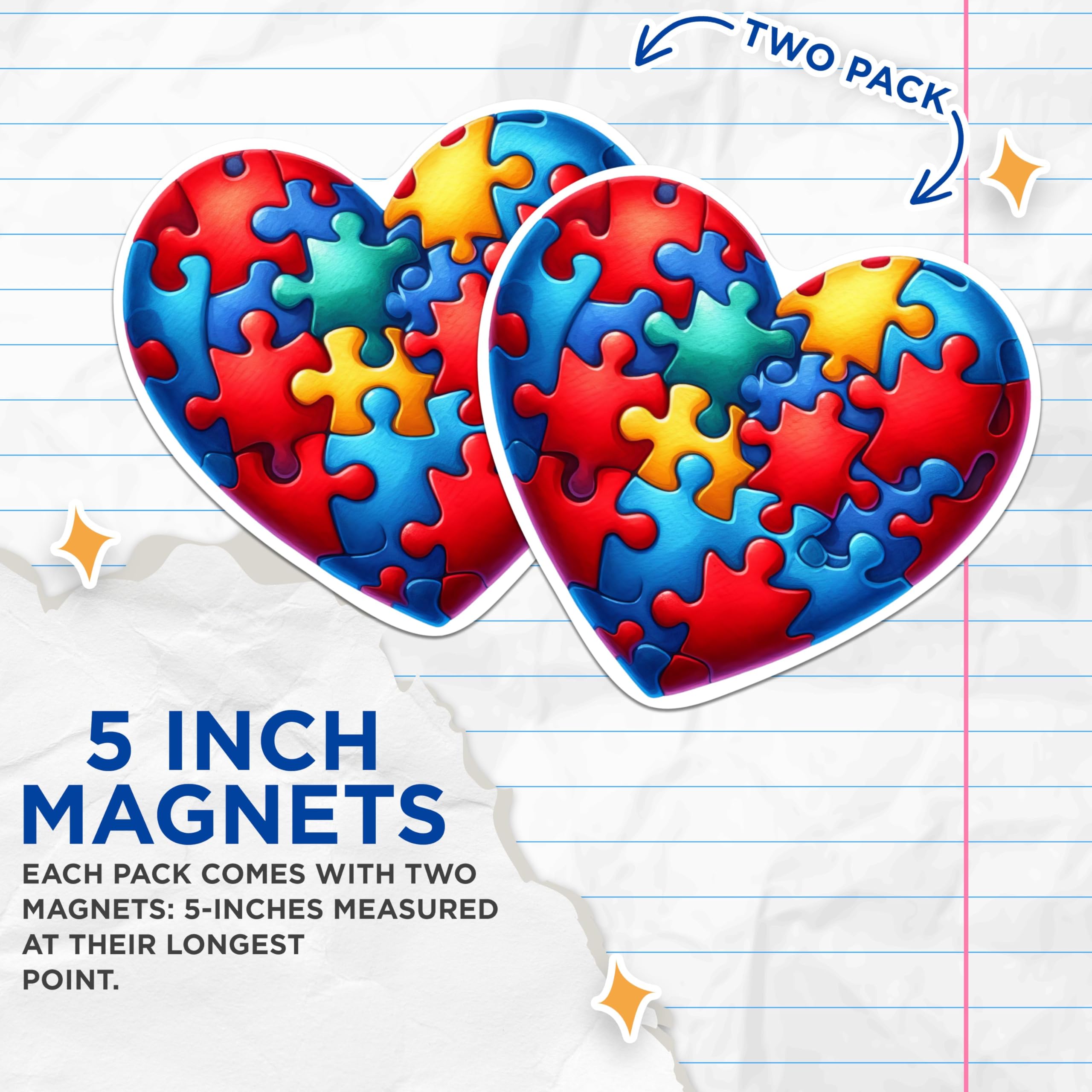 (2 Pack) Autism Puzzle Piece Heart Shaped Magnets - 5 Inches On Longest Side - Premium Magnet - for Cars, Refrigerators, Toolboxes - Made in USA - MAG2142