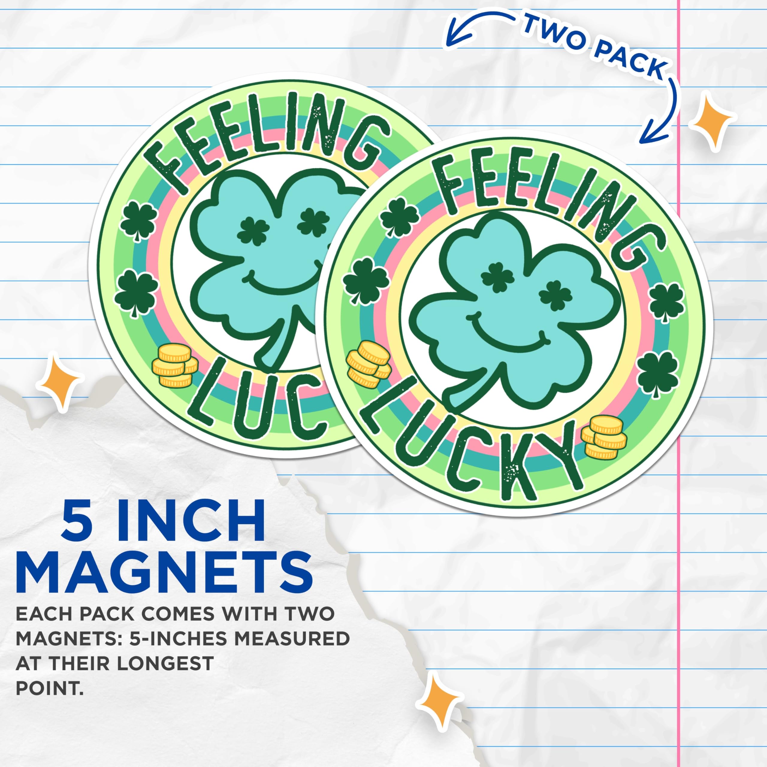 (2 Packs) Feeling Lucky 4 Leaf Clover Magnets - Irish Blessing Lucky Positive Magnets - 5 Inches On Longest Side - Premium Magnet - for Fridges, Toolboxes, Cars - Made in USA - MAG2469