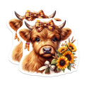 (2 Pack) Highland Cow Magnets - Cute Baby Calf Sunflower Farmhouse Autumn Decor - Country Refrigerator Magnets - 5 Inches On Longest Side - Thick Durable Magnet - Made in USA - MAG37338