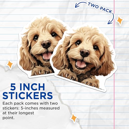 (2 Pack) Cute Dog Stickers - Adorable Puppy - Animal Lover - 5" On Longest Side - Sticks to Smooth Flat Surfaces - Made in USA - BMCS9938