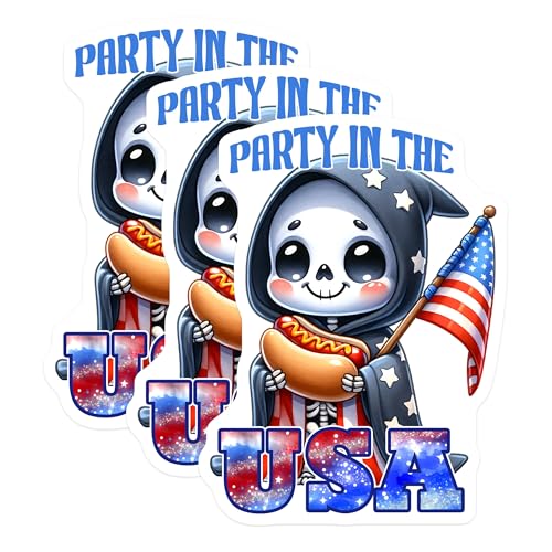 (3 Pack) Patriotic Grim Reaper Decals - USA Flag - Funny 4th of July Decor - 3 Inches On Longest Side - Easy Peel & Apply - Made in USA - 3MCS6672