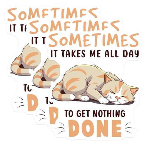 (3 Pack) Lazy Cat Decals - Funny Cat Lover - Procrastination Decals - 3 Inches On Longest Side - Easy Peel & Apply - Made in USA - 3MCS6589