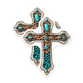 (2 Pack) Leopard Print Cross Stickers - Animal Print Decal - Religious Cross Sticker - 5" On Longest Side - Sticks to Smooth Flat Surfaces - Made in USA - BMCS8740 - Faith-Based Decals