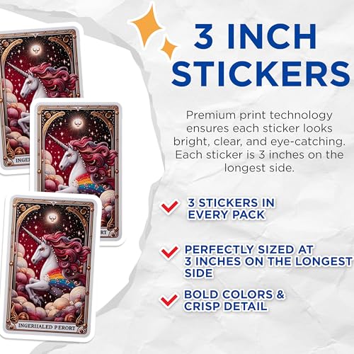 (3 Pack) Art Nouveau Unicorn Decals - Rainbow Unicorn Stickers - Laptop Decal - 3 Inches On Longest Side - Easy Peel & Apply - Made in USA - 3MCS0108