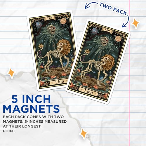 (2 Pack) The Lion Skeleton Magnets - Halloween - Gothic Art - Fantasy Magnets - 5" On Longest Side - for Cars, Fridges, Toolboxes - Made in USA - MAG3697