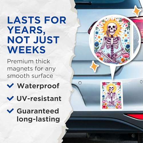 (2 Pack) Floral Skeleton Decor Magnet - Yoga Inspired Skeleton Art - 5" On Longest Side - Sticks to Smooth Flat Surfaces - Made in USA - MAG9419