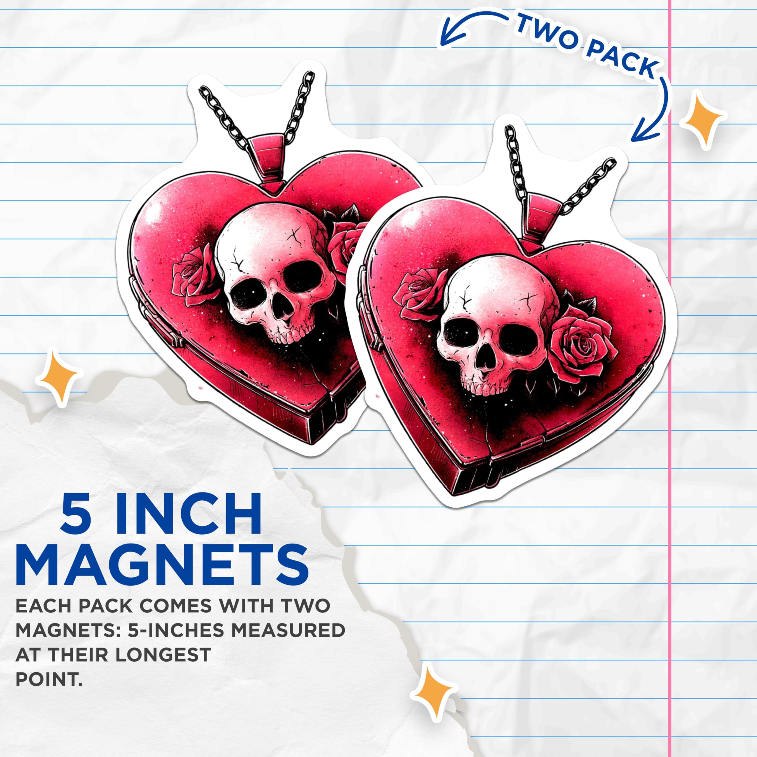 (2 Pack) Gothic Skull Rose Magnets - Heart Locket Art Decor - Dark Romance Kitchen Accent - Alternative Home Display - 5 Inches On Longest Side - Thick Durable Magnet - Made in USA - MAG21033