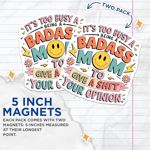 (2 Pack) Badass Mom Magnets - Fun Mom - Humorous Quote Magnets - 5" On Longest Side - for Cars, Fridges, Toolboxes - Made in USA - MAG3913