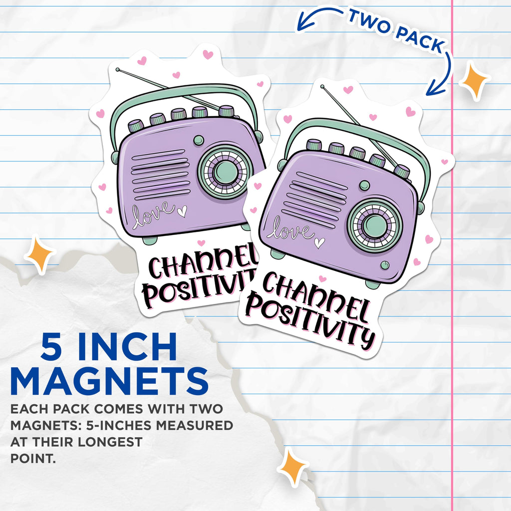 (2 Pack) Radio Magnets - Channel Positivity - Vintage Radio Fridge Magnet - 5" On Longest Side - Premium Magnet - for Cars, Refrigerators, Toolboxes, Lockers - Made in USA - MAG15850