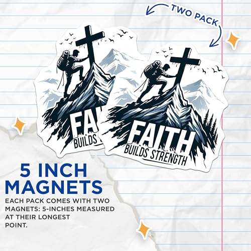(2 Pack) Inspirational Artwork Magnet - Mountain Climbing Decor - Motivational Christian Quotes - 5" On Longest Side - Sticks to Smooth Flat Surfaces - Made in USA - MAG9645