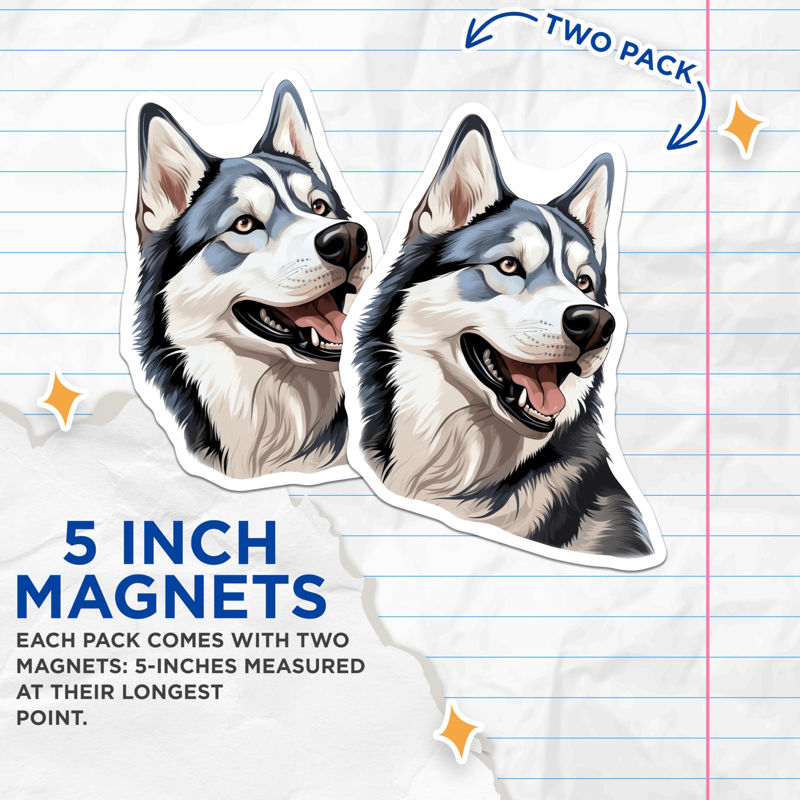 (2 Pack) Husky Dog Magnets - Siberian Husky Illustration Refrigerator - Dog Parent Decor Animal Lover - 5 Inches On Longest Side - Thick Durable Magnet - Made in USA - MAG30672