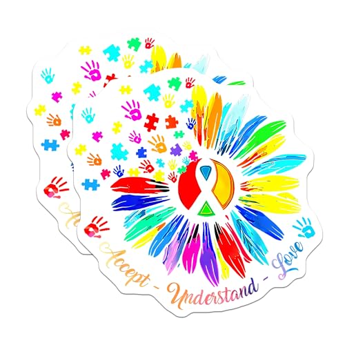 (2 Pack) Autism Awareness Ribbon Magnets - Colorful Feather Hand Print Magnets - Autism Acceptance Magnets - 5" On Longest Side - for Cars, Refrigerators, Toolboxes, Lockers - Made in USA BMCS3349