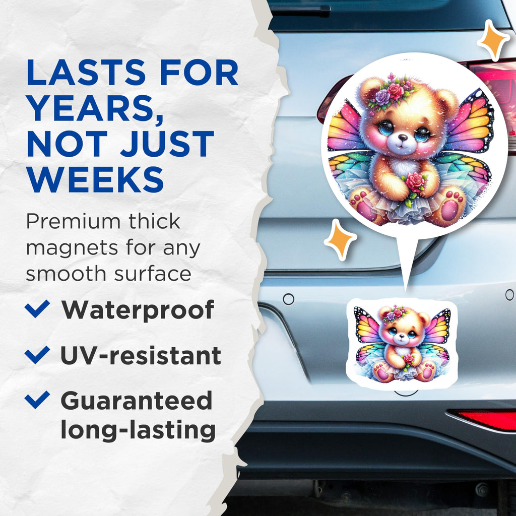 (2 Pack) Cute Butterfly Bear Magnets - Fairy Teddy Animal Decor - Kawaii Kids Room Fridge - 5 Inches On Longest Side - Thick Durable Magnet - Made in USA - MAG21298