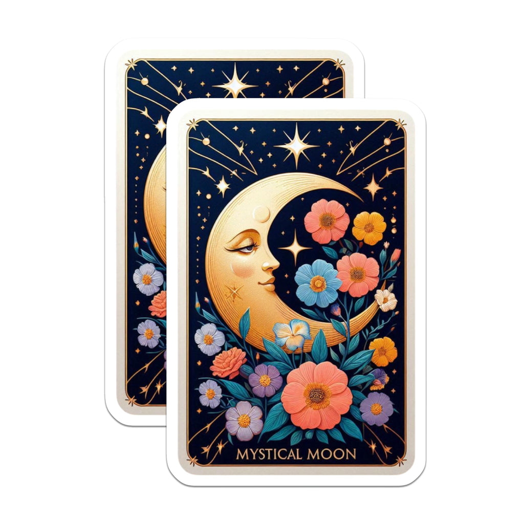 (2 Pack) Mystical Floral Moon Magnets - Celestial Starry Night Art - Bohemian Witchy Fridge Decoration - 5 Inches On Longest Side - Thick Durable Magnet - Made in USA - MAG20198