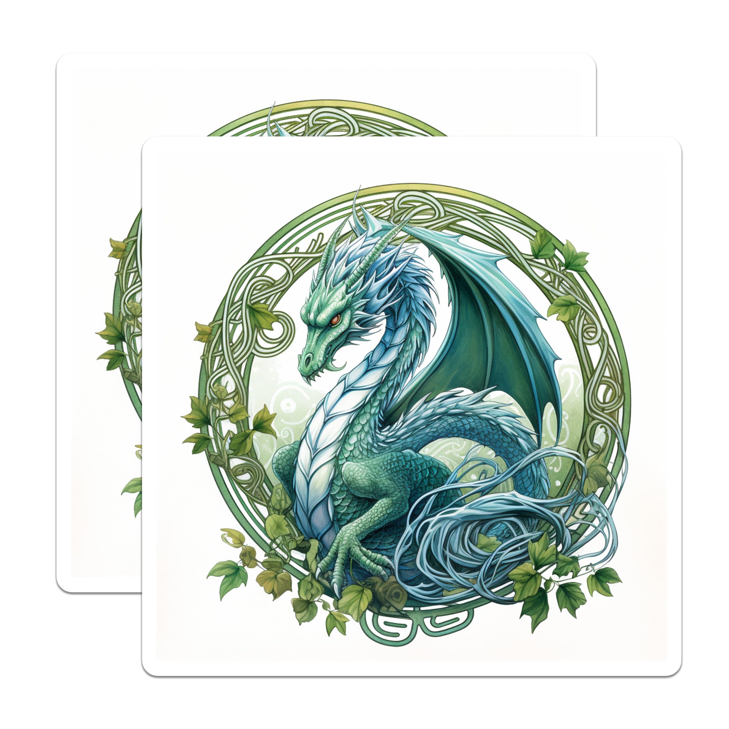 (2 Pack) Fantasy Dragon Magnets - Celtic Knot Art - Mythical Creature Decor - 5 Inches On Longest Side - Thick Durable Magnet - Made in USA - MAG27965