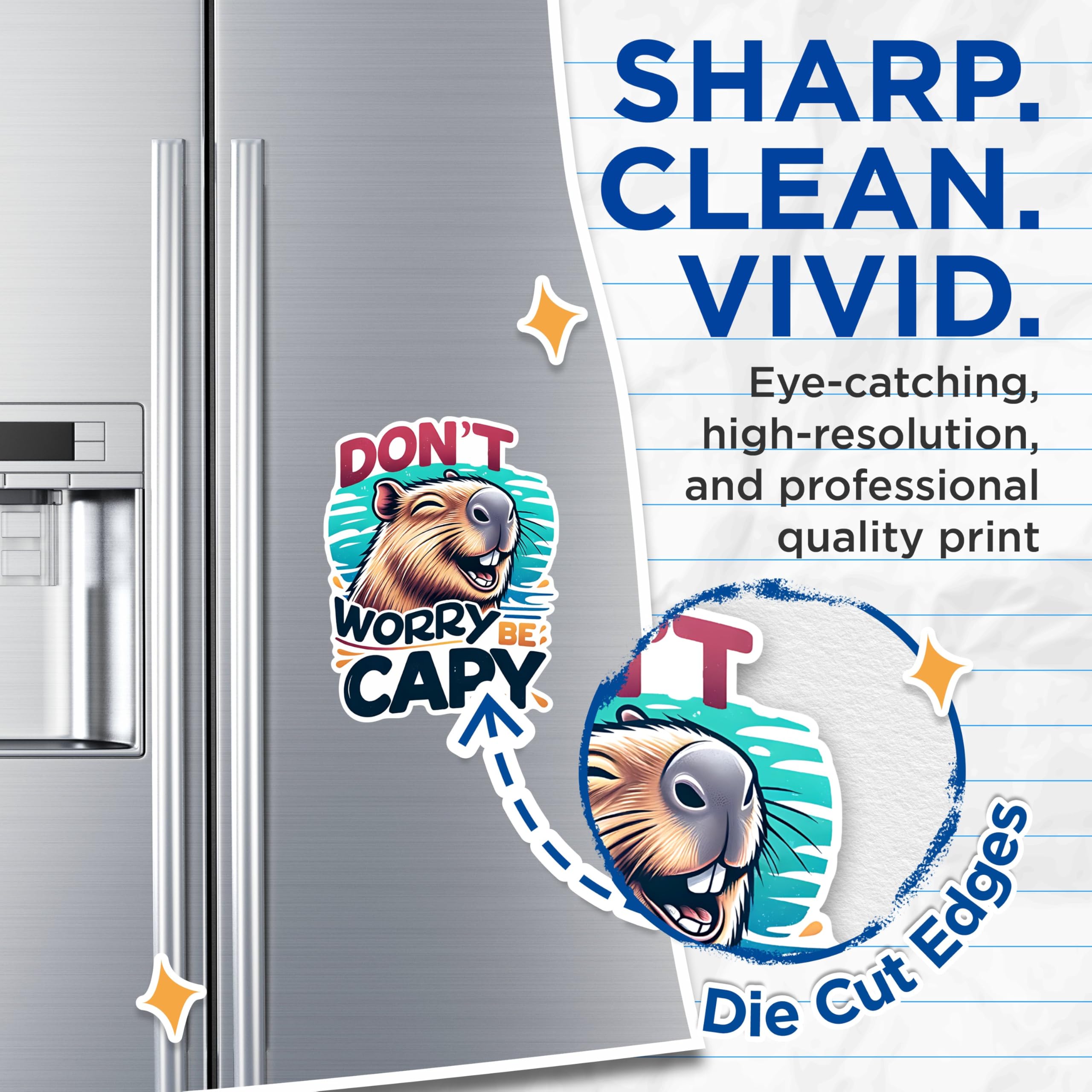 (2 Pack) Don't Worry Be Capy Magnets - Cute Capybara Magnets - Funny Capybara Decor Magnets for Home or Office- 5" On Longest Side - for Fridges, Toolboxes, Cars - Made in USA - MAG2669