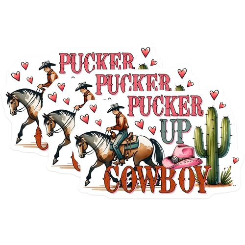 (3 Pack) Pucker Up Cowboy Decals - Western Decal - Laptop Decal - 3 Inches On Longest Side - Easy Peel & Apply - Made in USA - 3MCS1931