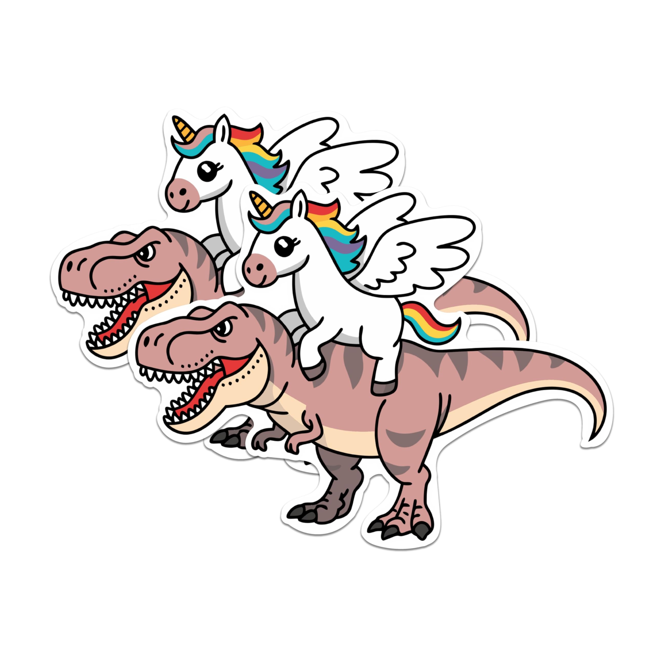 (2 Pack) Unicorn Riding A Dinosaur Magnets - Fantasy Unicorn Dino Decal - 5 Inches On Longest Side - Premium Magnet - for Cars, Refrigerators, Toolboxes - Made in USA - MAG2081