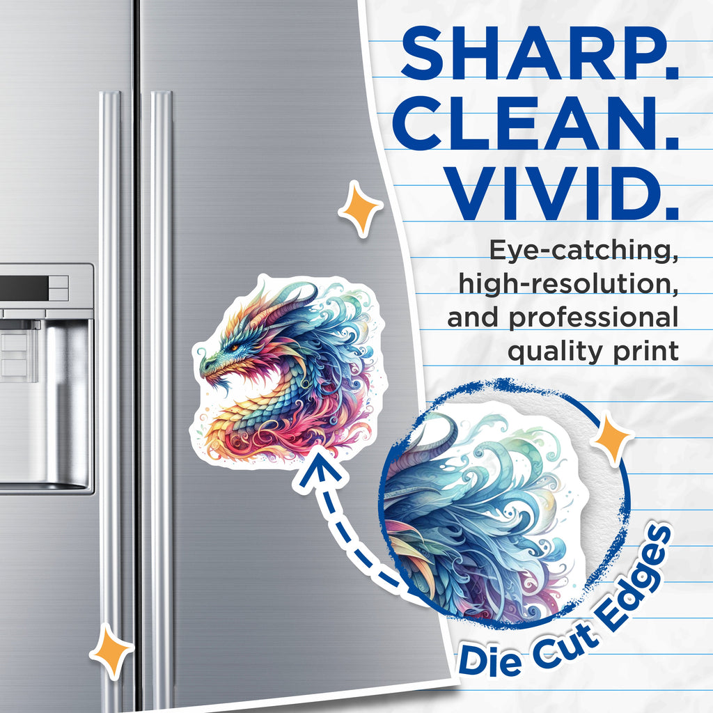 (2 Pack) Rainbow Dragon Magnets - Watercolor Fantasy Creature - Vibrant Mythical Beast Decor - 5 Inches On Longest Side - Thick Durable Magnet - Made in USA - MAG36047