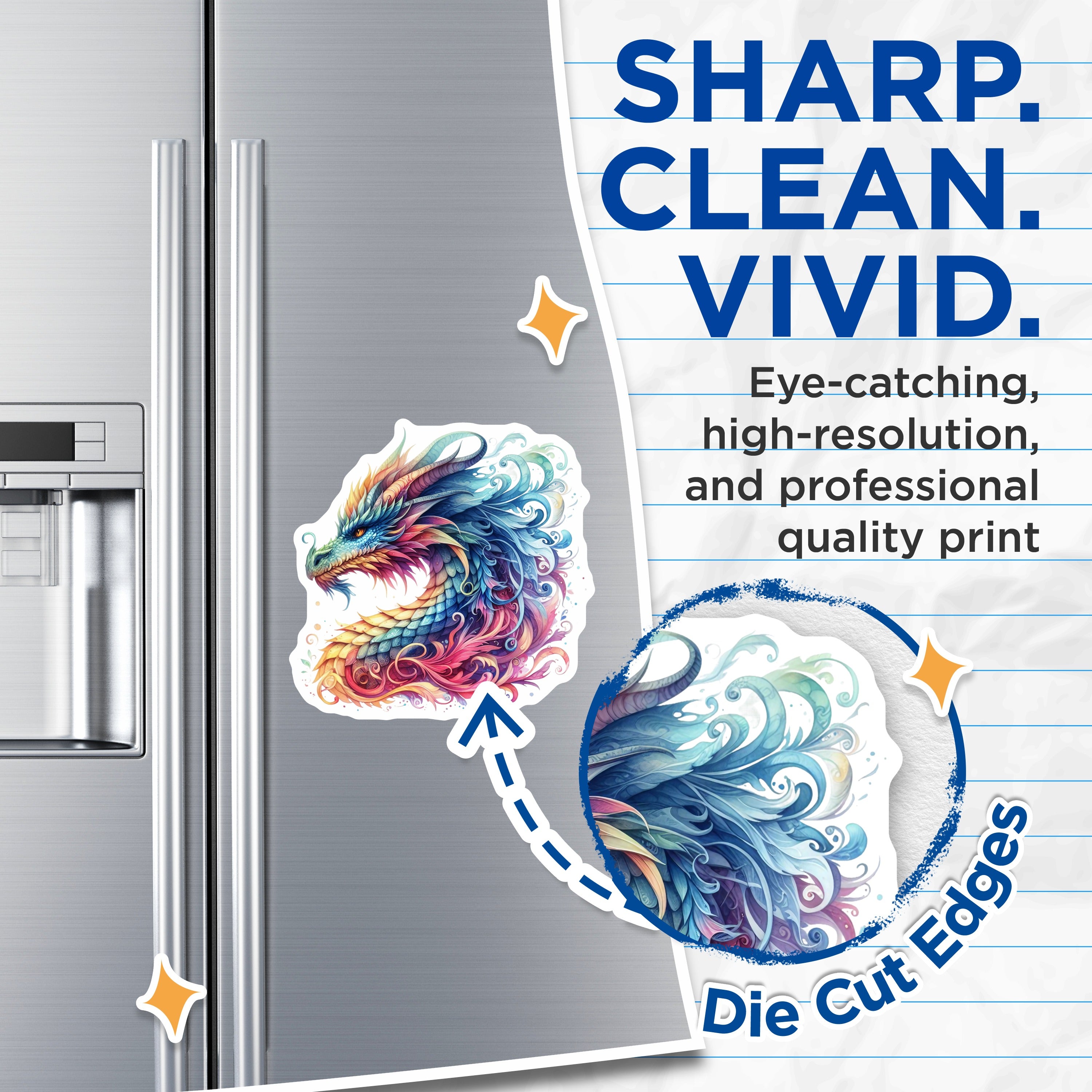(2 Pack) Rainbow Dragon Magnets - Watercolor Fantasy Creature - Vibrant Mythical Beast Decor - 5 Inches On Longest Side - Thick Durable Magnet - Made in USA - MAG36047