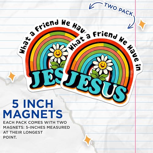 (2 Pack) What a Friend We Have in Jesus Magnets - Rainbow Flower Magnets - Religious Encouragement Magnets - 5" On Longest Side - for Cars, Refrigerators, Toolboxes, Lockers - Made in USA BMCS3116