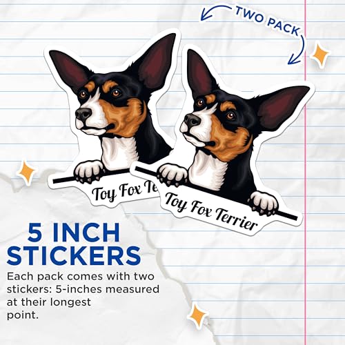 (2 Pack) Toy Fox Terrier Stickers - Cute Dog Stickers - Animal Lovers Stickers - 5" On Longest Side - Sticks to Smooth Flat Surfaces - Made in USA - BMCS4224