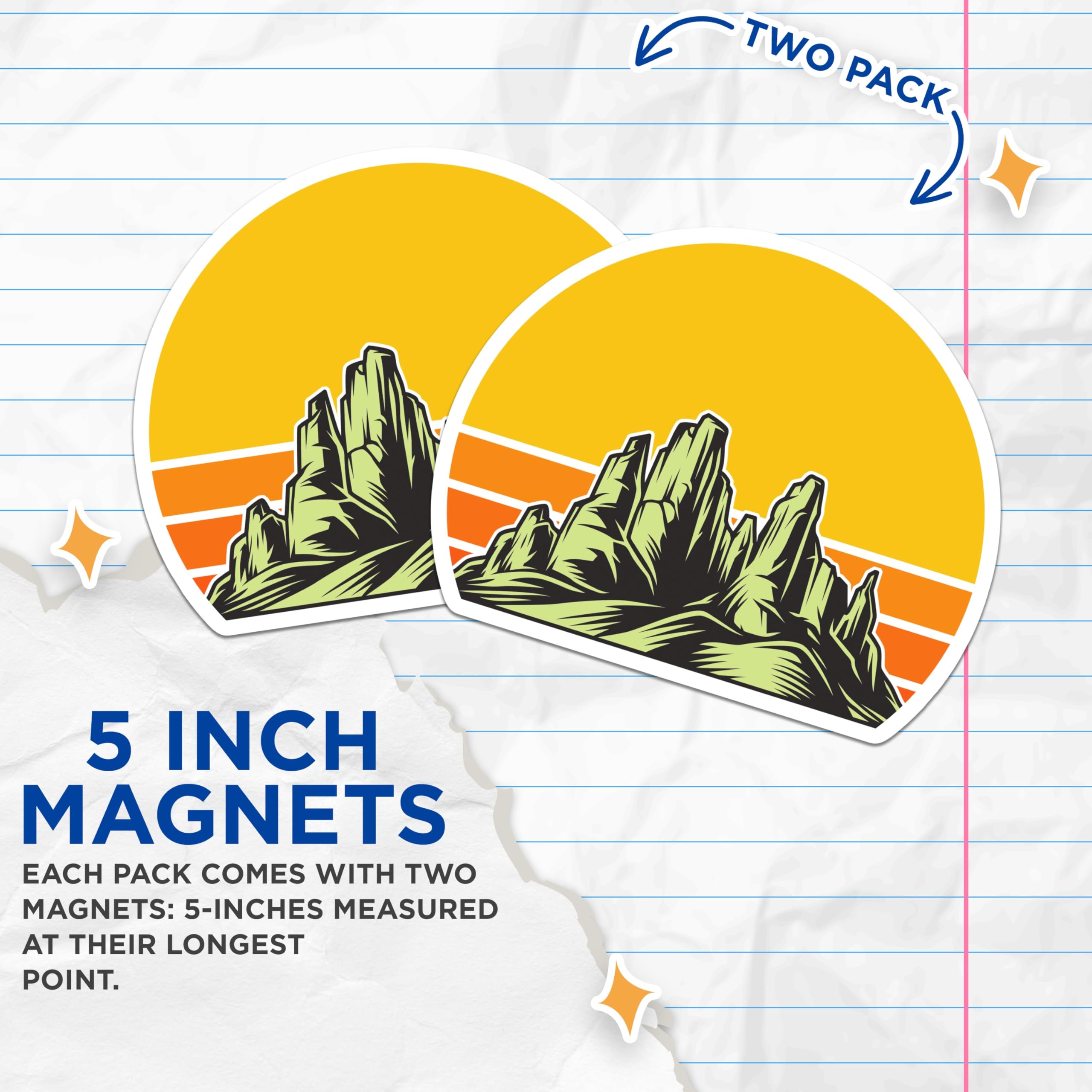 (2 Pack) Western Desert Mountain Magnets - Retro Sunset Landscape - Outdoor Adventure Vehicle Refrigerator Decor Accent - 5 Inches On Longest Side - Thick Durable Magnet - Made in USA - MAG22918