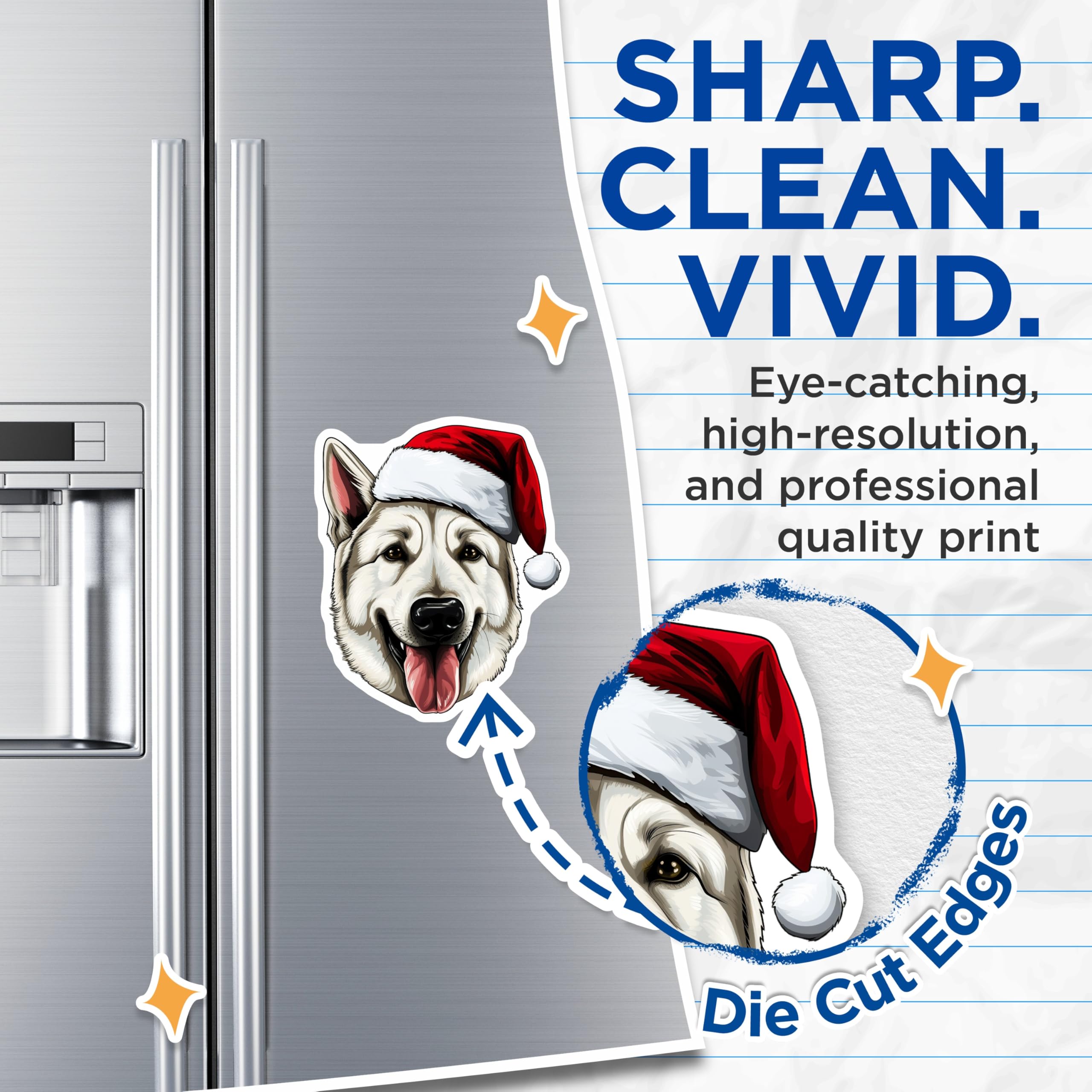(2 Pack) Siberian Husky Christmas Magnets - Santa Hat Dog Magnet - Holiday Pet Fridge Magnets - 5 Inches On Longest Side - Thick Durable Magnet - Made in USA - MAG26243