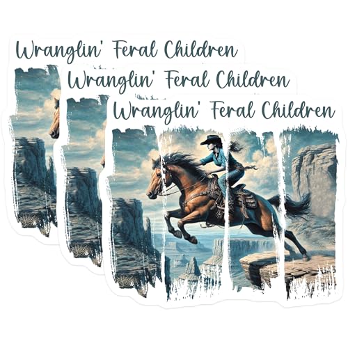 (3 Pack) Wranglin Feral Children Decals - Horseback Riding - Cowboy Cowgirl Decal- 3 Inches On Longest Side - Easy Peel & Apply - Made in USA - 3MCS5928