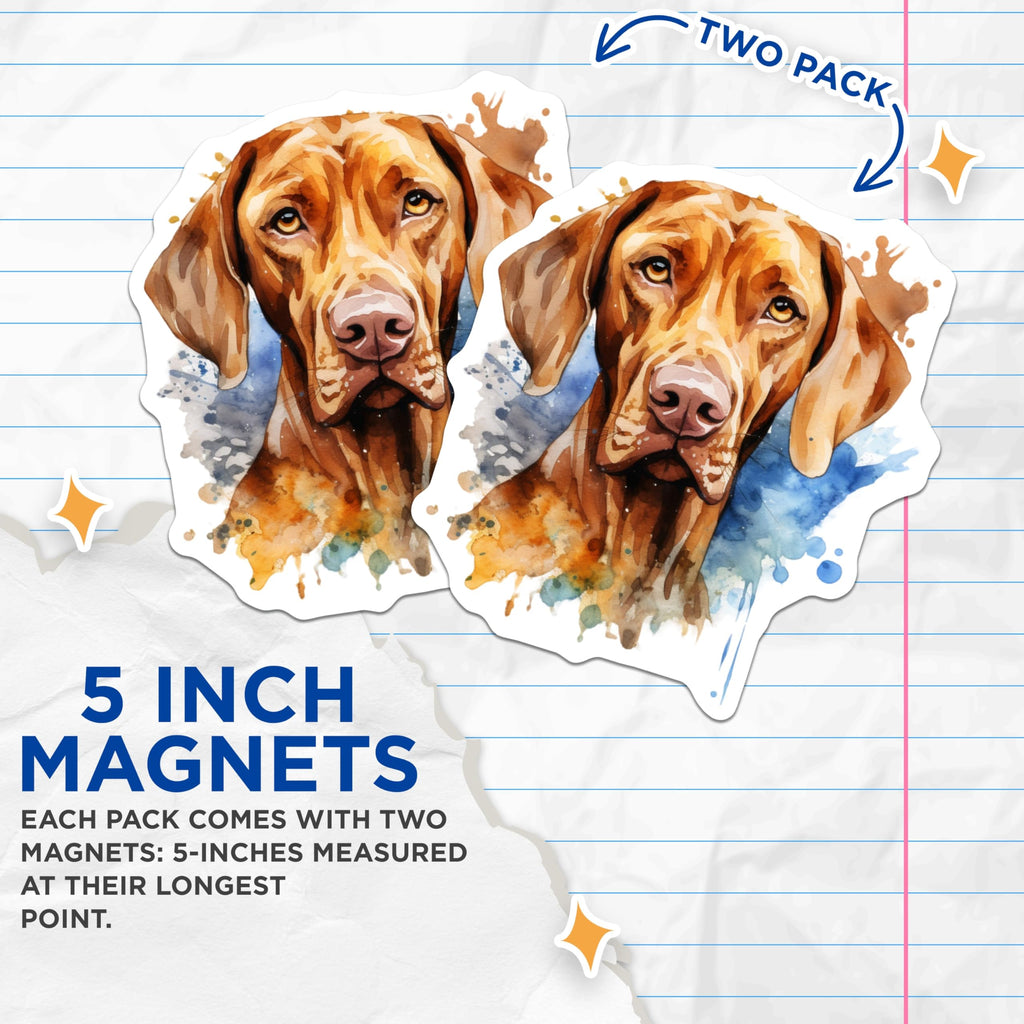 (2 Pack) Vizsla Watercolor Magnets - Dog Breed Art - Pet Lover Decor - 5 Inches On Longest Side - Thick Durable Magnet - Made in USA - MAG27897