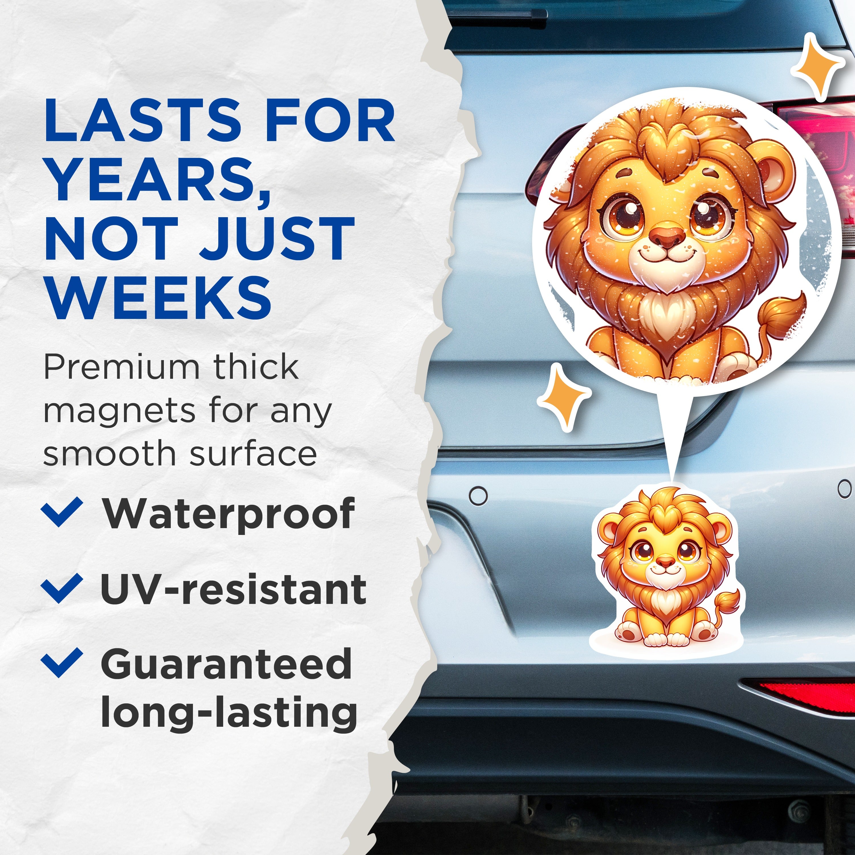 (2 Pack) Cute Lion Magnets - Baby Safari Animal Fridge Decor - Nursery Wall Art for Kids Room - Kawaii Cartoon Lion Cub - 5 Inches On Longest Side - Thick Durable Magnet - Made in USA - MAG38327