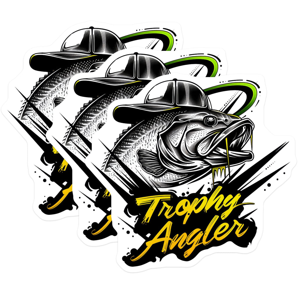 (3 Pack) Bass Fishing Decals - Trophy Angler Decal - Fisherman Laptop Decal - 3 Inches On Longest Side - Easy Peel & Apply - Made in USA - 3MCS2376