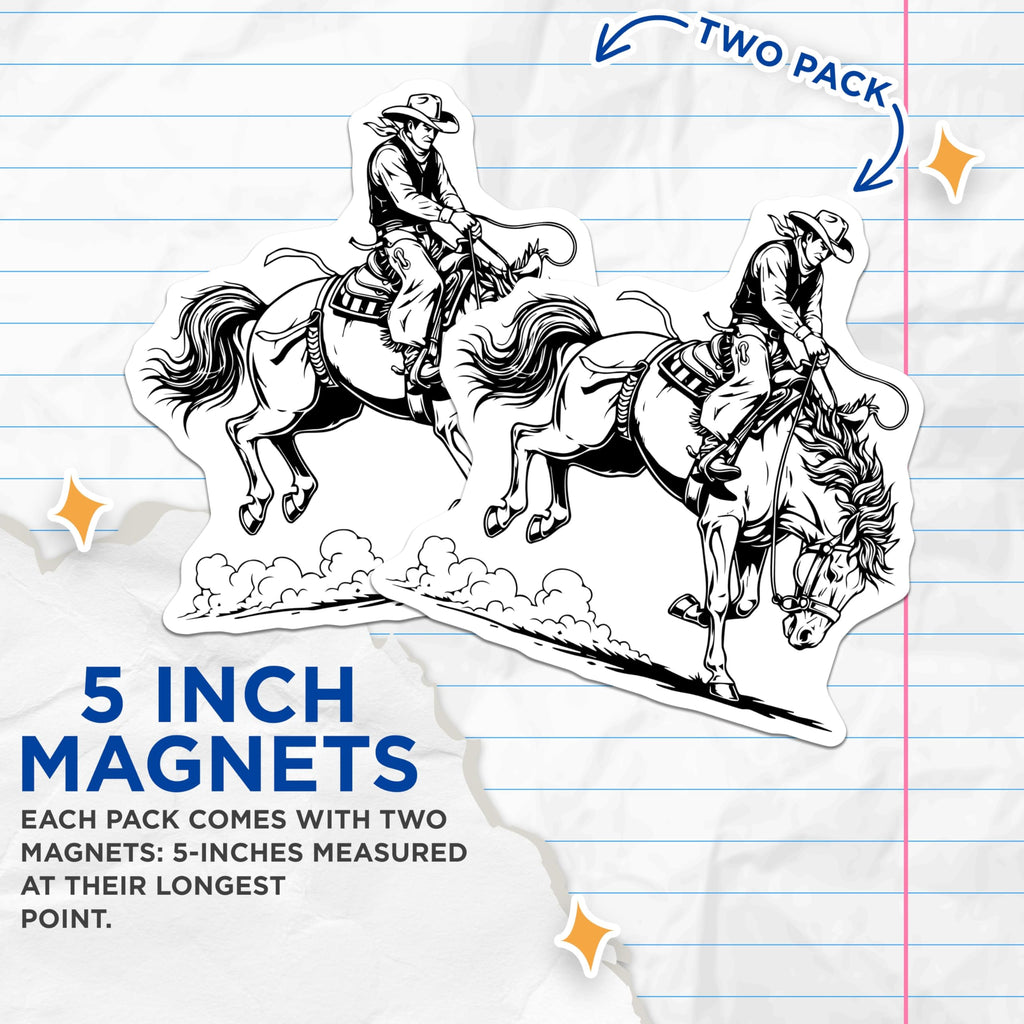 (2 Pack) Cowboy Magnets - Riding Horse - Rodeo Decor - 5" On Longest Side - Premium Magnet - for Cars, Refrigerators, Toolboxes, Lockers - Made in USA - MAG16892