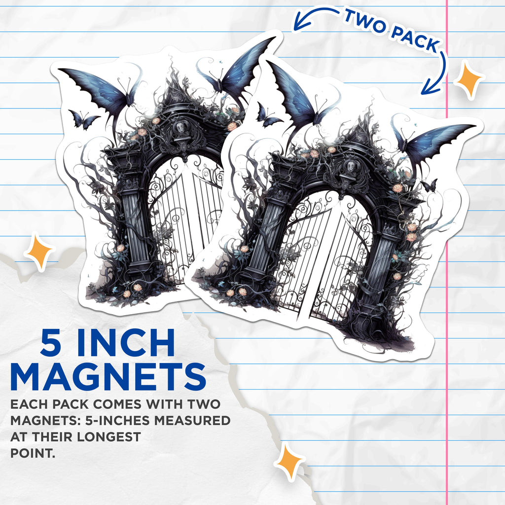 (2 Pack) Gothic Archway Magnets - Dark Academia Butterfly Decor - Whimsigoth Fantasy Gate Artwork - 5 Inches On Longest Side - Thick Durable Magnet - Made in USA - MAG39240