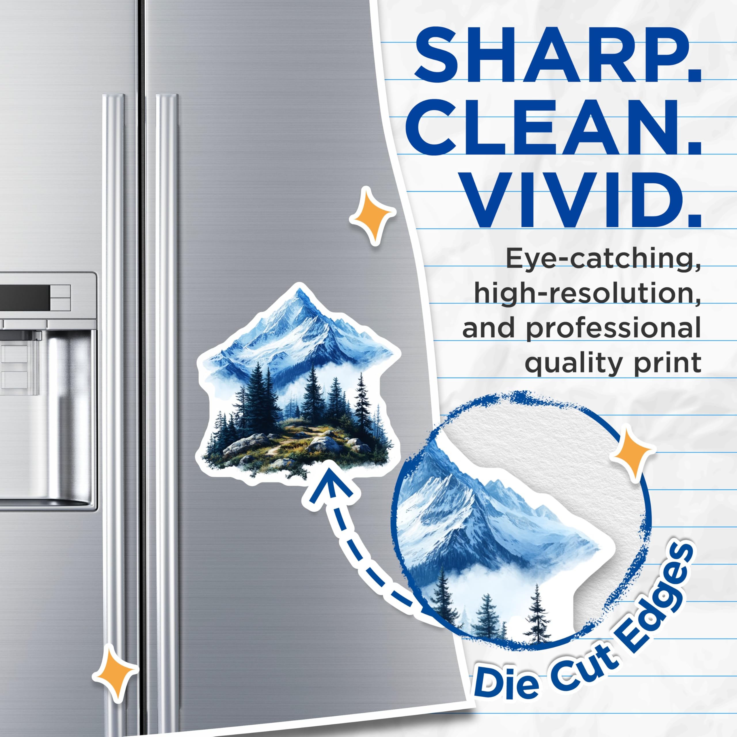 (2 Pack) Mountain Landscape Magnets - Snowy Peak Forest - Nature Scene Adventure Decor - Hiking Outdoors Art - 5 Inches On Longest Side - Thick Durable Magnet - Made in USA - MAG27411