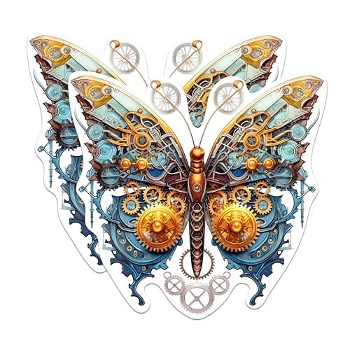 (2 Packs) Steampunk Butterfly Stickers - Aesthetic Gothic Steampunk Decals - 5 Inches On Longest Side - Premium Vinyl Decal - Sticks to Any Smooth Flat Surface - Made in USA - BMCS2330