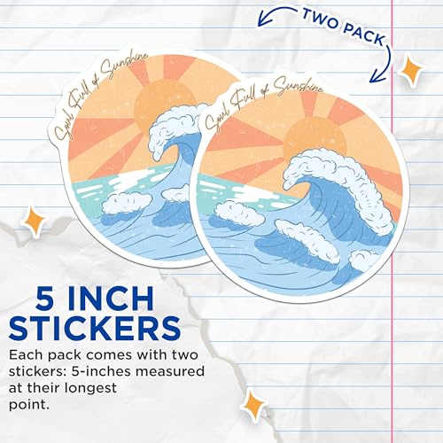 (2 Pack) Soul Full of Sunshine Stickers - Ocean Wave Sticker - Motivational Sun Sticker - 5" On Longest Side - Sticks to Smooth Flat Surfaces - Made in USA - BMCS6715