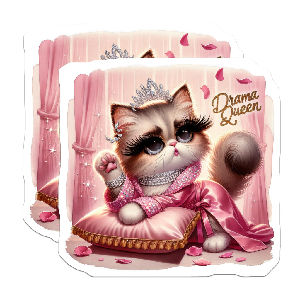 (2 Pack) Drama Queen Cat Magnets - Sassy Feline Glamour Decor - Adorable Kitten Refrigerator Locker Art - 5 Inches On Longest Side - Thick Durable Magnet - Made in USA - MAG21805