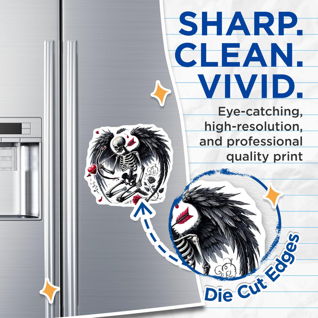 (2 Pack) Skeleton Cupid Magnets - Dark Valentine- Gothic Heart Magnets - 5" On Longest Side - Premium Magnet - for Cars, Refrigerators, Toolboxes, Lockers - Made in USA - MAG14645