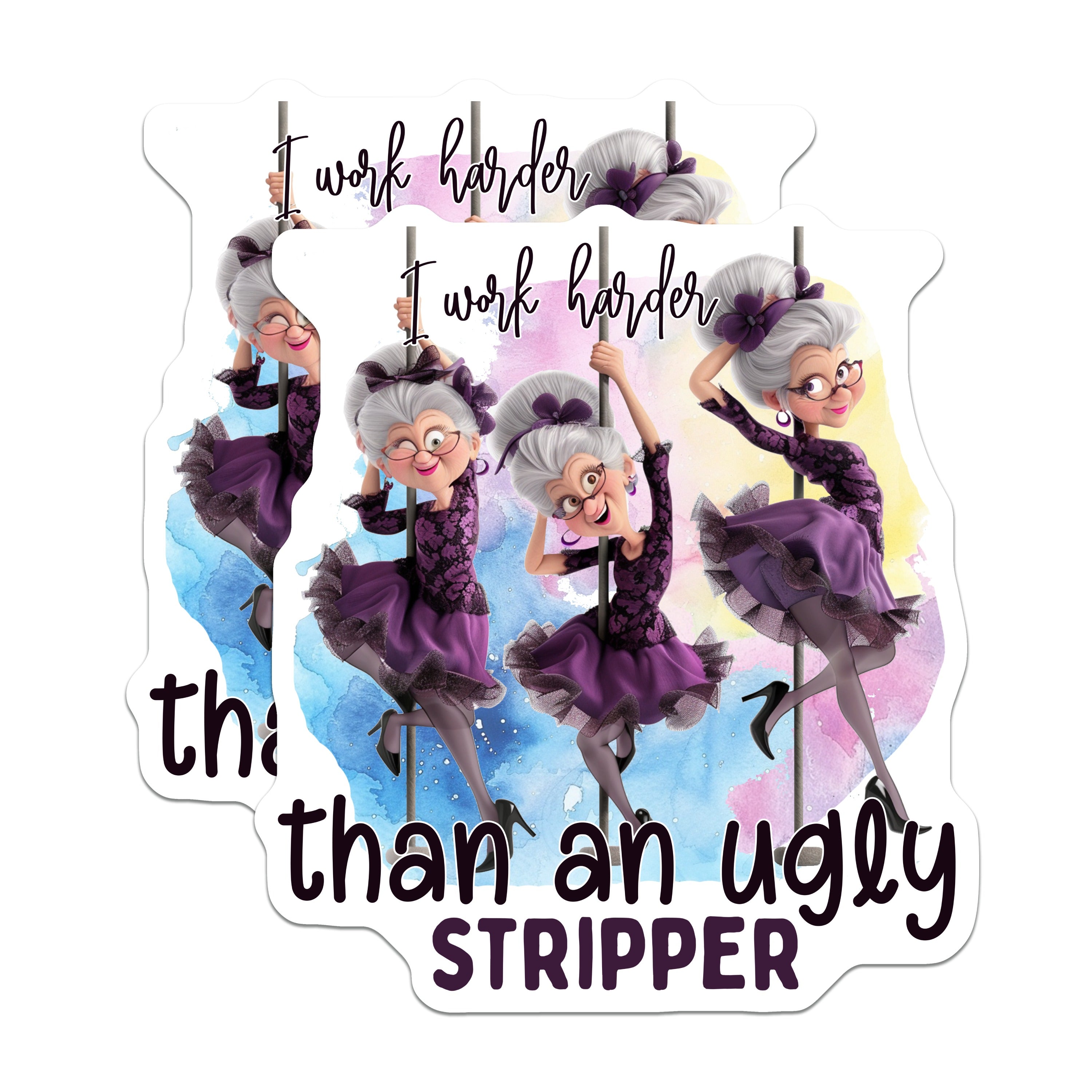 (2 Pack) I Work Harder Than an Ugly Stripper Magnets - Funny Work Humor - Sarcastic Quote Gifts for Women - 5 Inches On Longest Side - Thick Durable Magnet - Made in USA - MAG39435