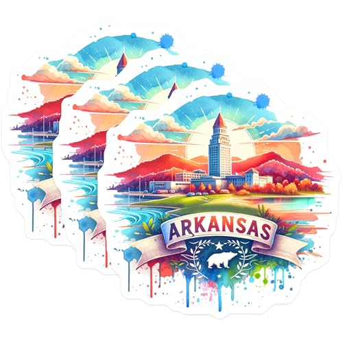 (3 Pack) Arkansas Decals - Watercolor Arkansas - Laptop Decal - State Pride- 3 Inches On Longest Side - Easy Peel & Apply - Made in USA - 3MCS5693