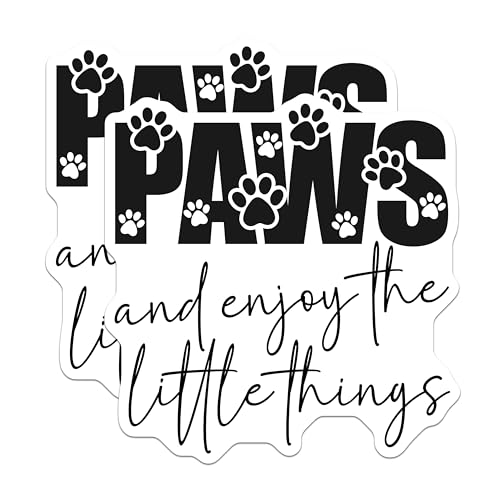 (2 Pack) Paws and Enjoy The Little Things Stickers - Cute Paw Prints Stickers - Inspirational Pet Decal Stickers - 5" On Longest Side - Sticks to Smooth Flat Surfaces - Made in USA - BMCS4622